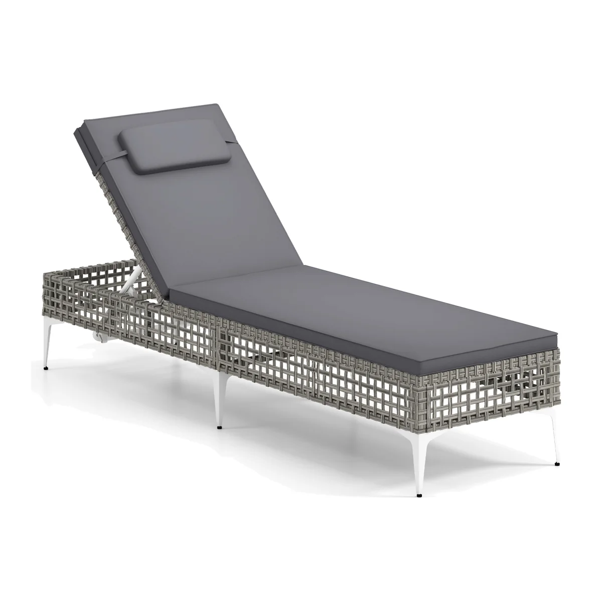 6-Level Rattan Garden Sun Lounger - Grey – image 1