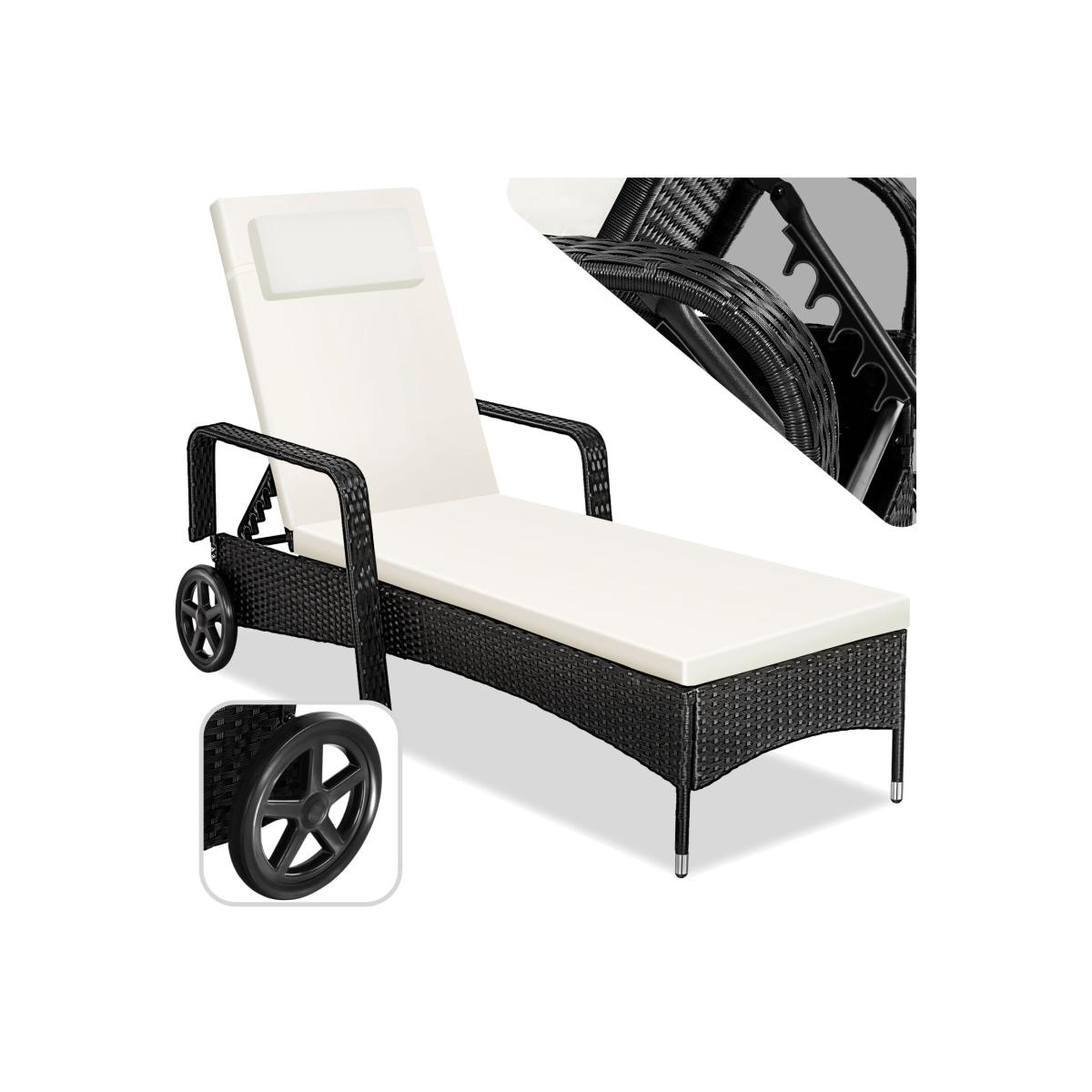 Rattan Garden Sun Lounger with 6 Position Backrest - Black/Beige
