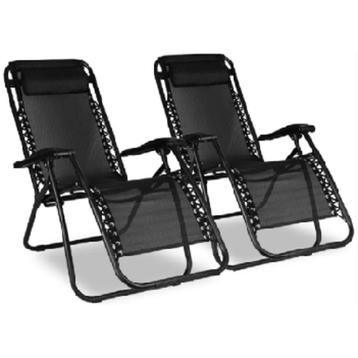 Set of 2 Reclining Gravity Chair Folding Recliner Sunloungers - Black – image 2