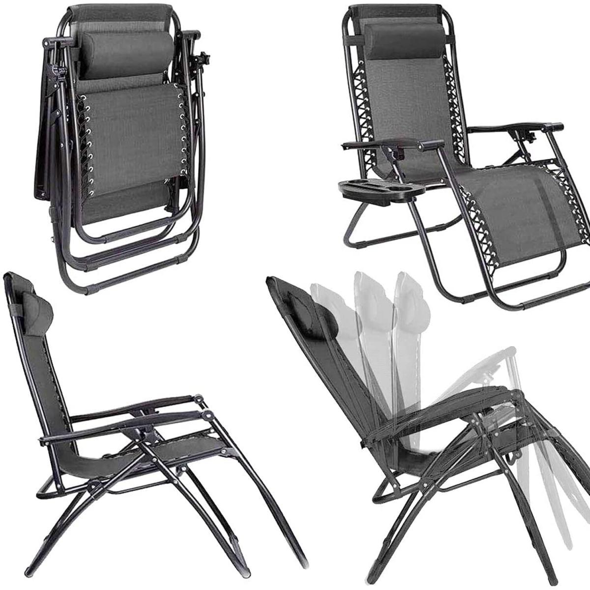 Set of 2 Reclining Gravity Chair Folding Recliner Sunloungers - Black – image 11