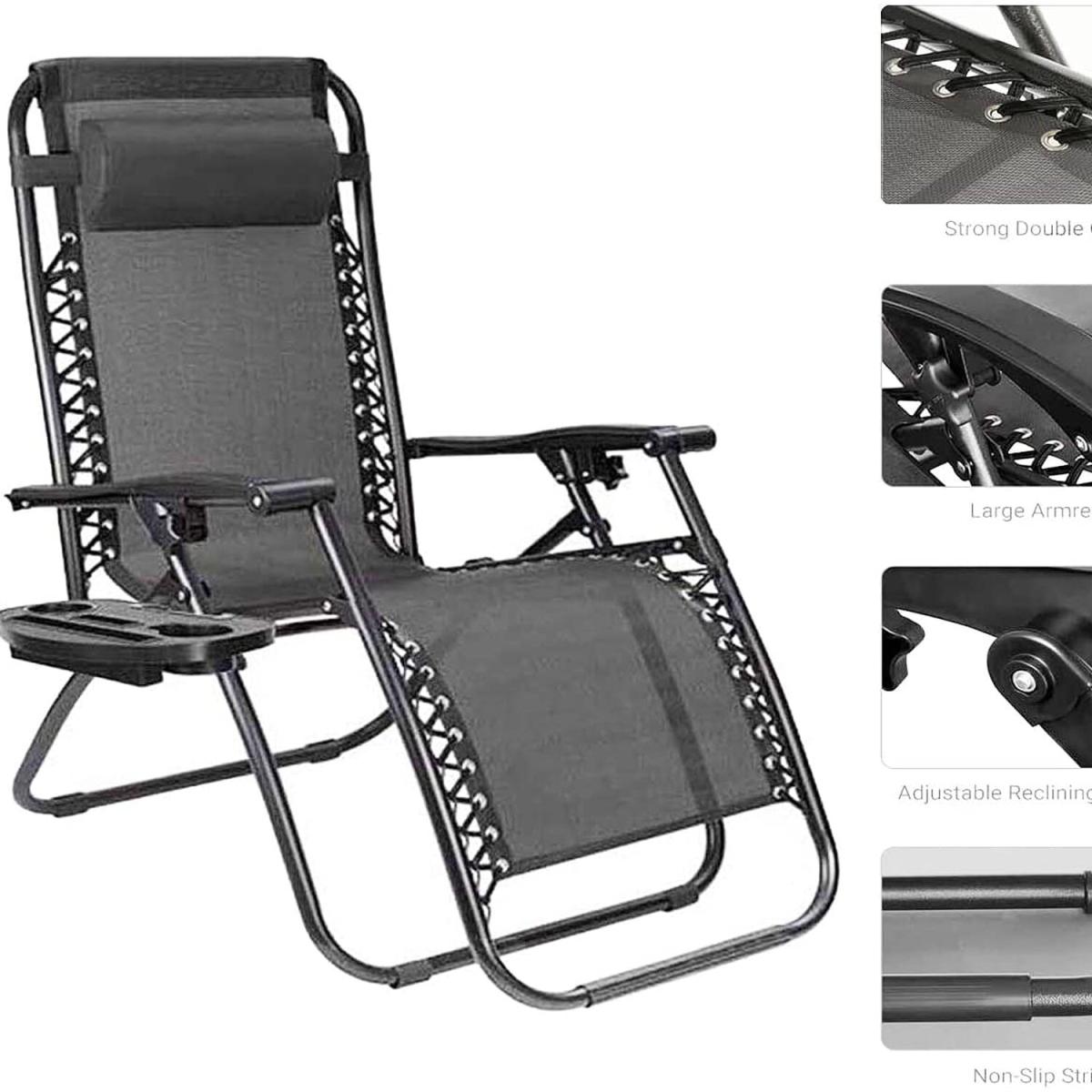 Set of 2 Reclining Gravity Chair Folding Recliner Sunloungers - Black – image 12