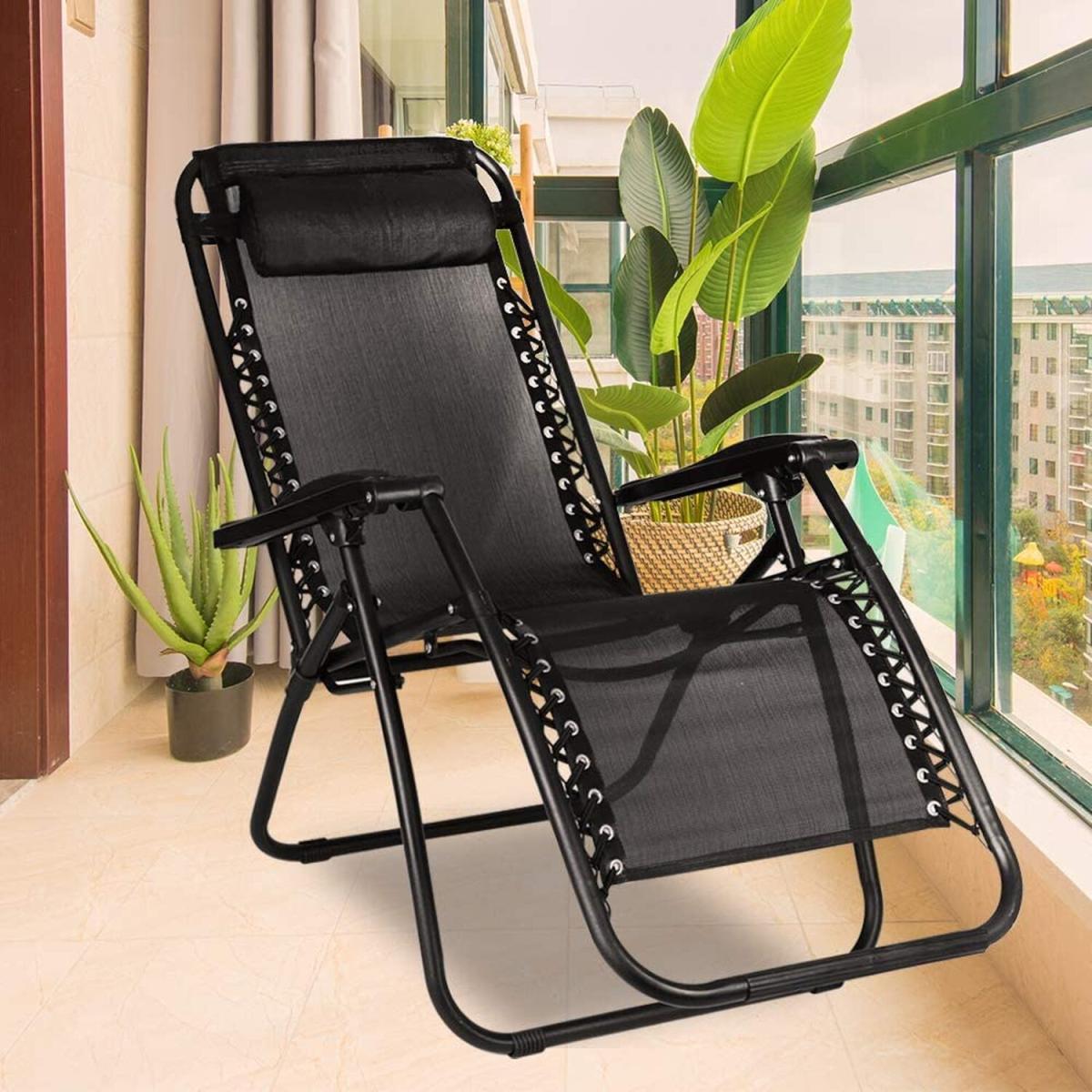 Set of 2 Reclining Gravity Chair Folding Recliner Sunloungers - Black – image 3