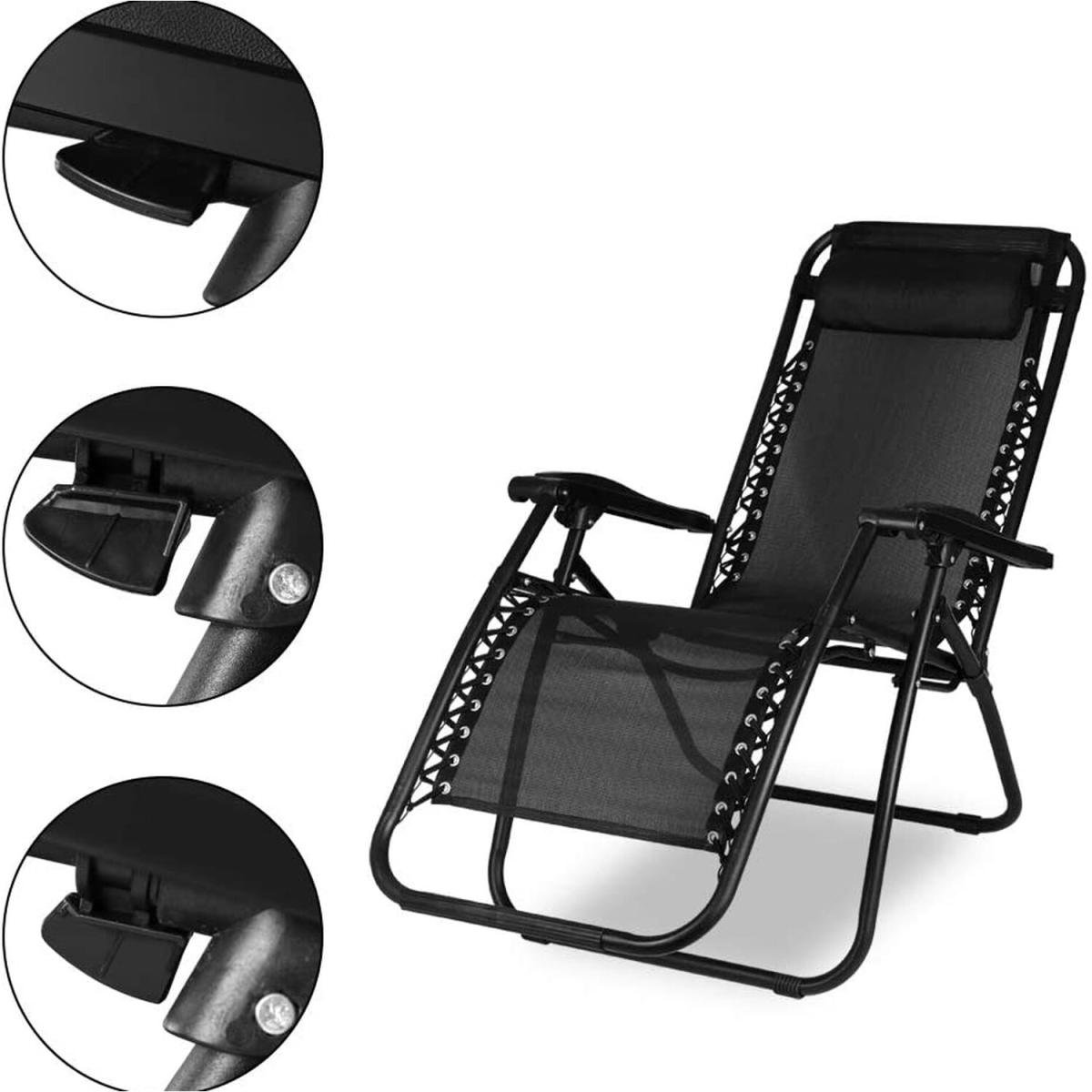 Set of 2 Reclining Gravity Chair Folding Recliner Sunloungers - Black – image 5