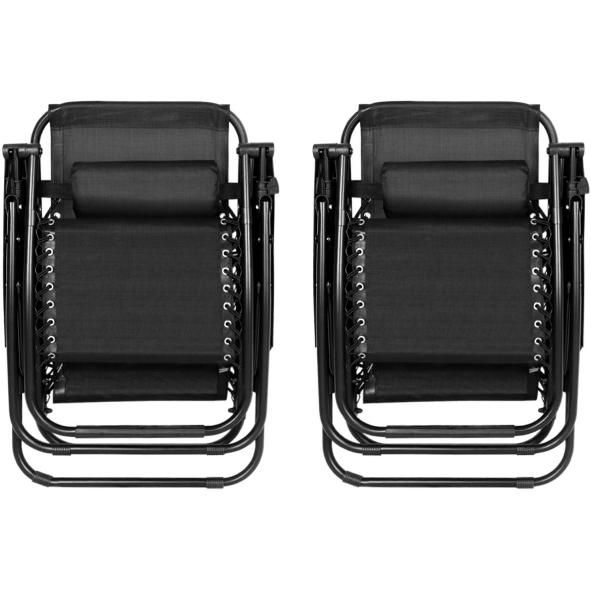 Set of 2 Reclining Gravity Chair Folding Recliner Sunloungers - Black – image 6