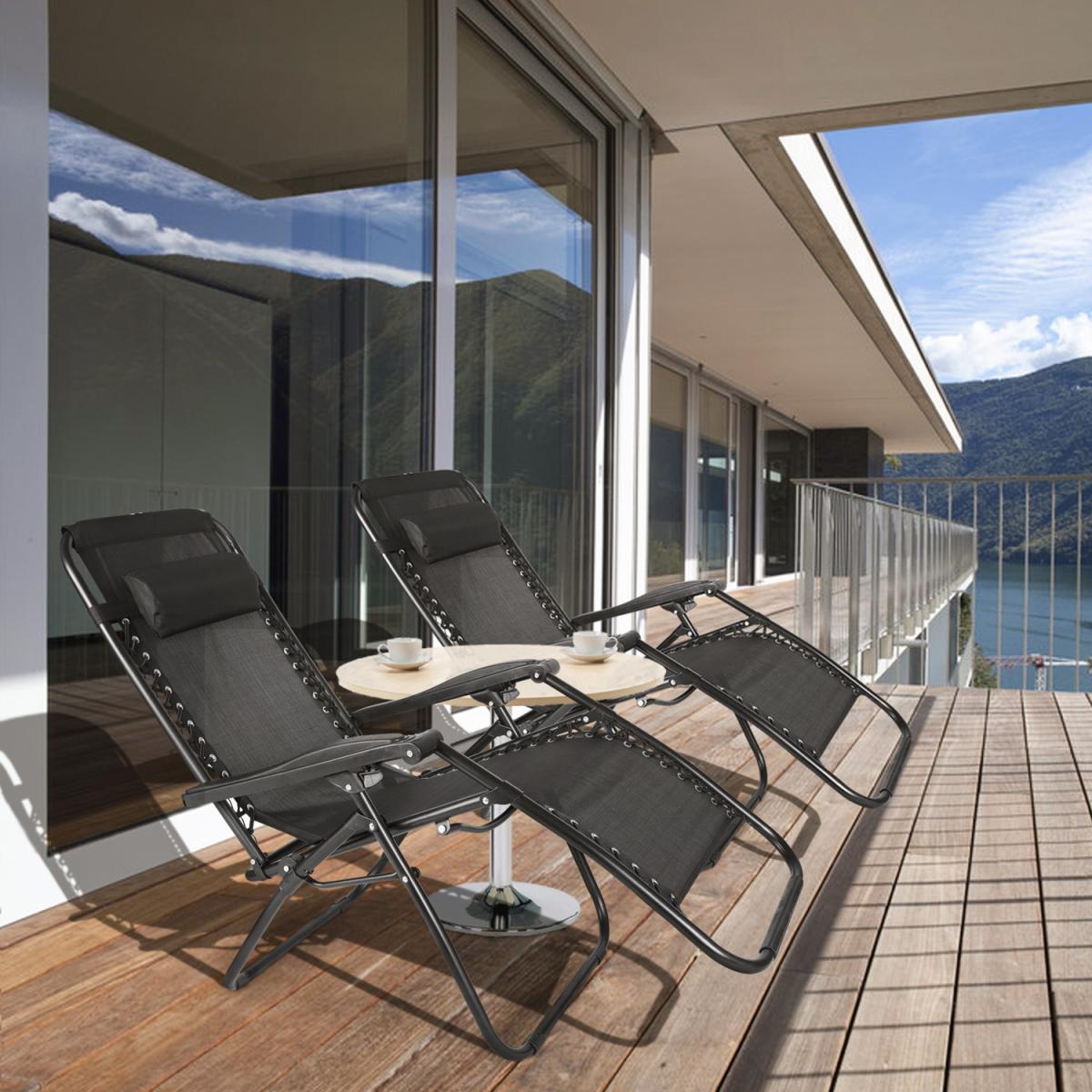 Set of 2 Reclining Gravity Chair Folding Recliner Sunloungers - Black – image 7