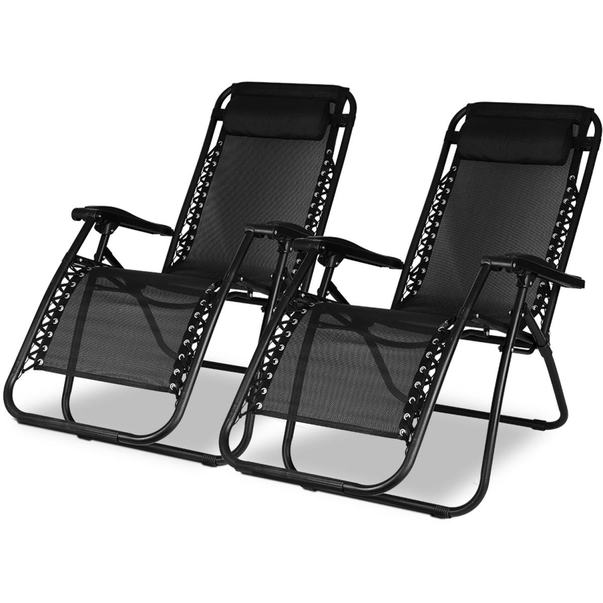 Set of 2 Reclining Gravity Chair Folding Recliner Sunloungers - Black – image 8