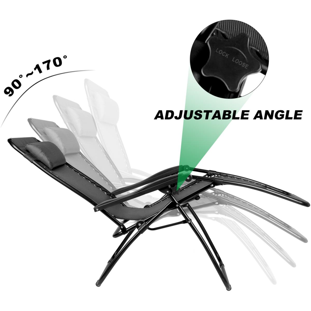 Set of 2 Reclining Gravity Chair Folding Recliner Sunloungers - Black – image 10