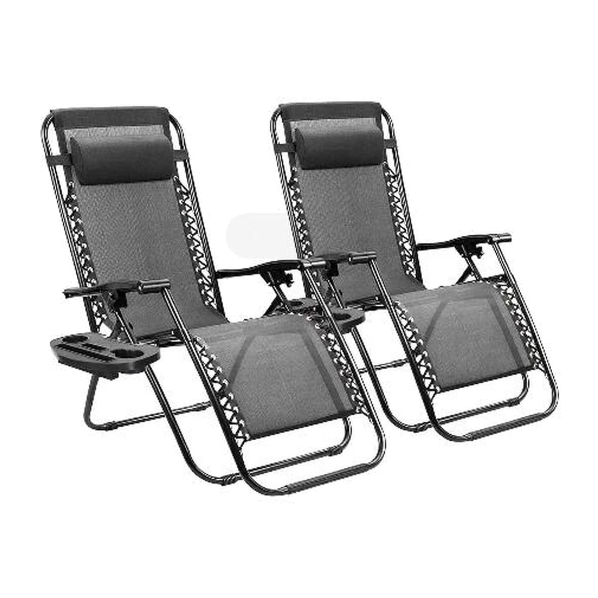 Set of 2 Reclining Gravity Chair Folding Recliner Sunloungers - Black – image 1