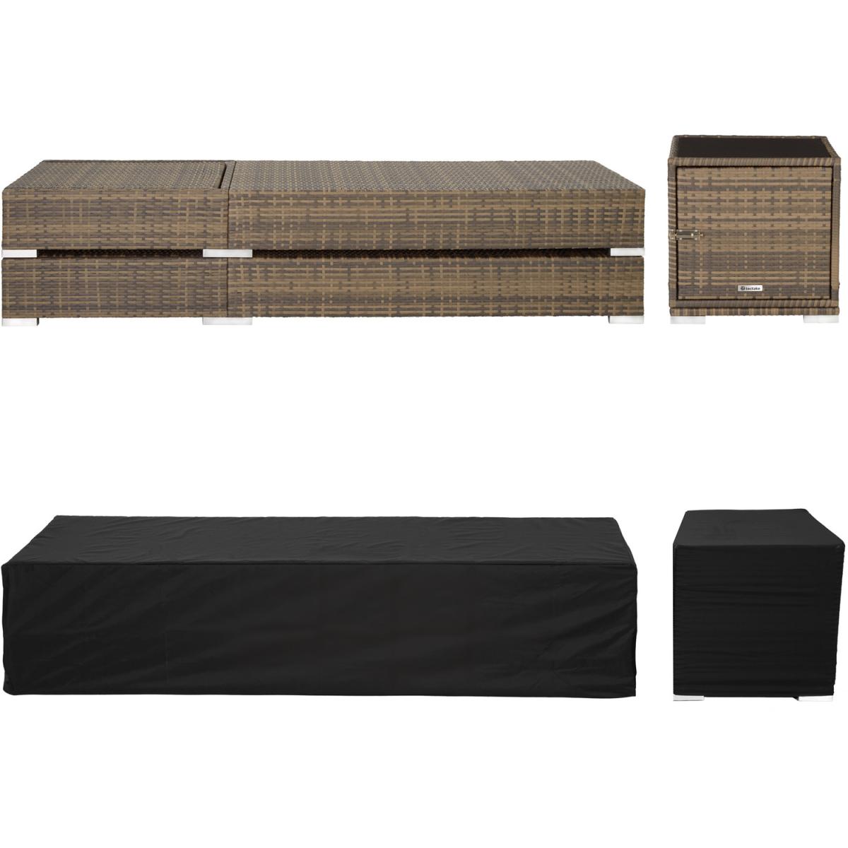 2 Rattan Sunloungers with Table and Protective Cover - Neutral – image 2