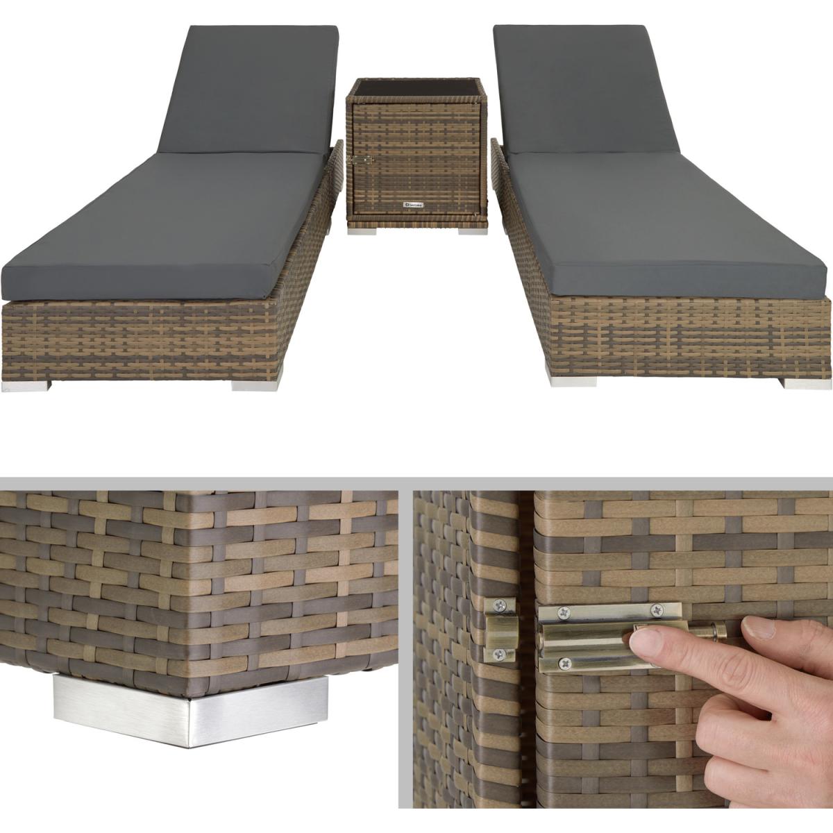 2 Rattan Sunloungers with Table and Protective Cover - Neutral – image 4