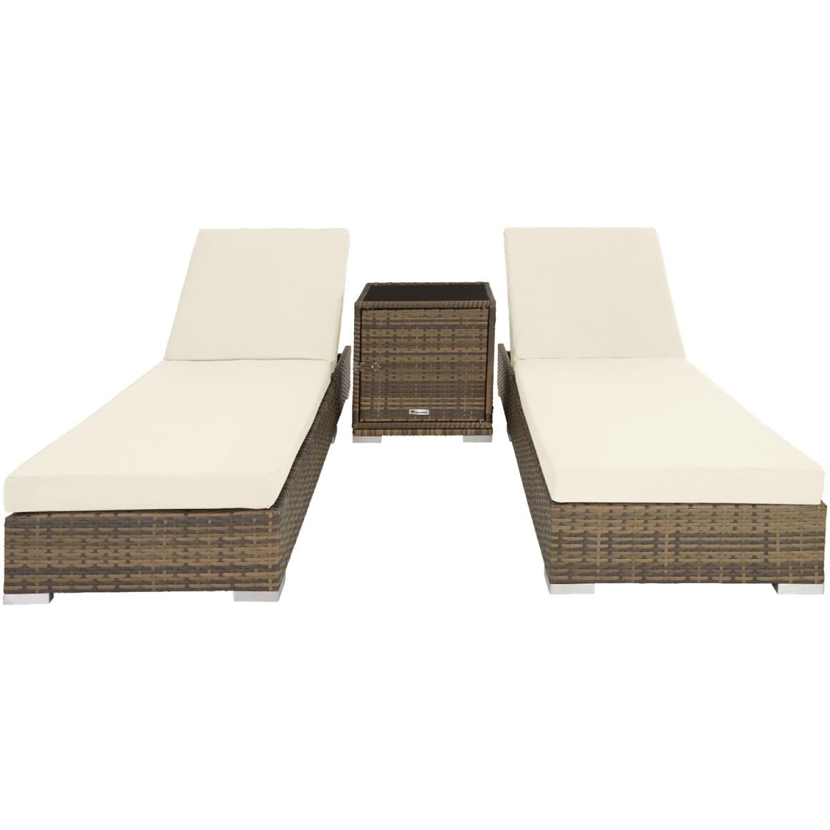 2 Rattan Sunloungers with Table and Protective Cover - Neutral – image 5