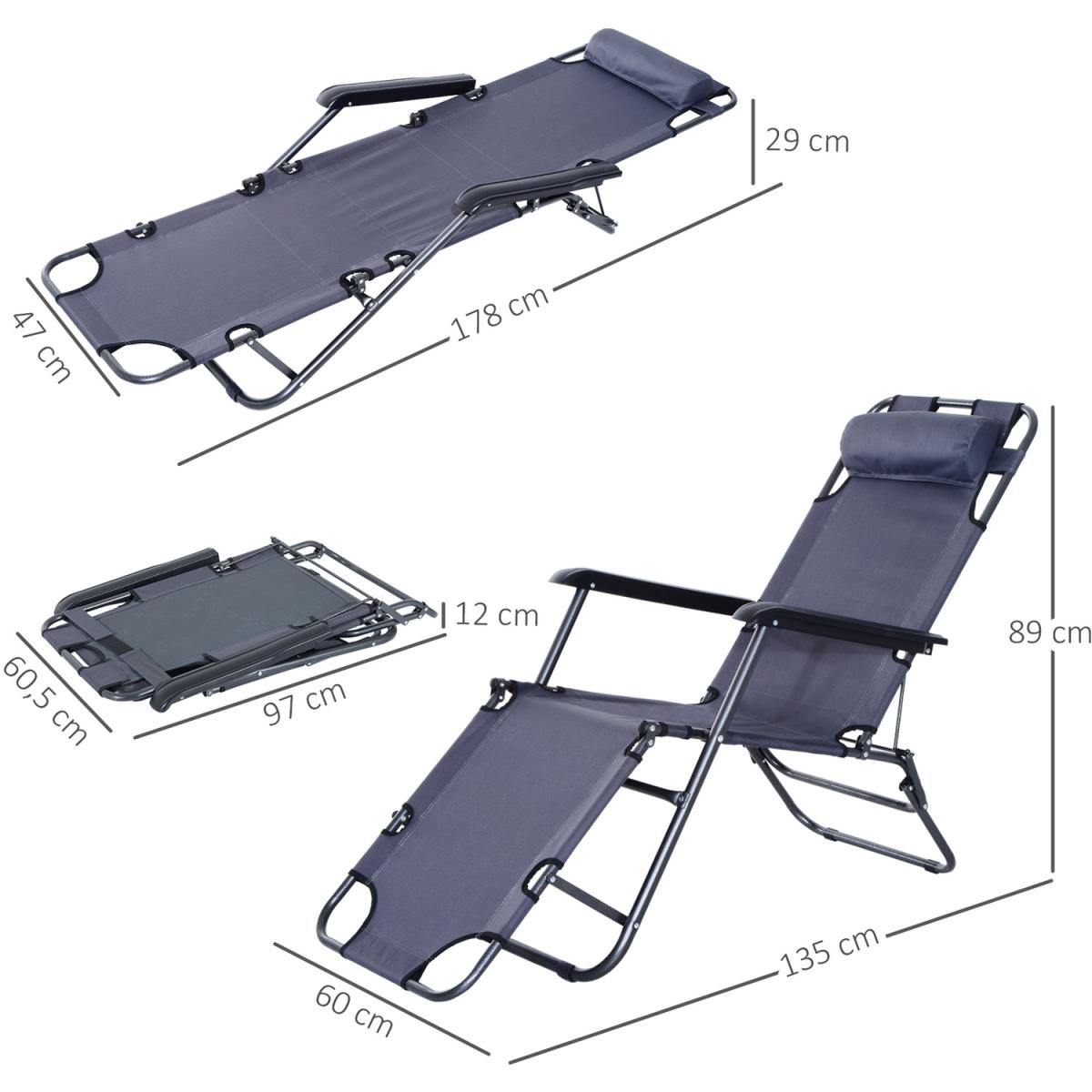 Folding Sun Lounger Chair - Grey – image 6
