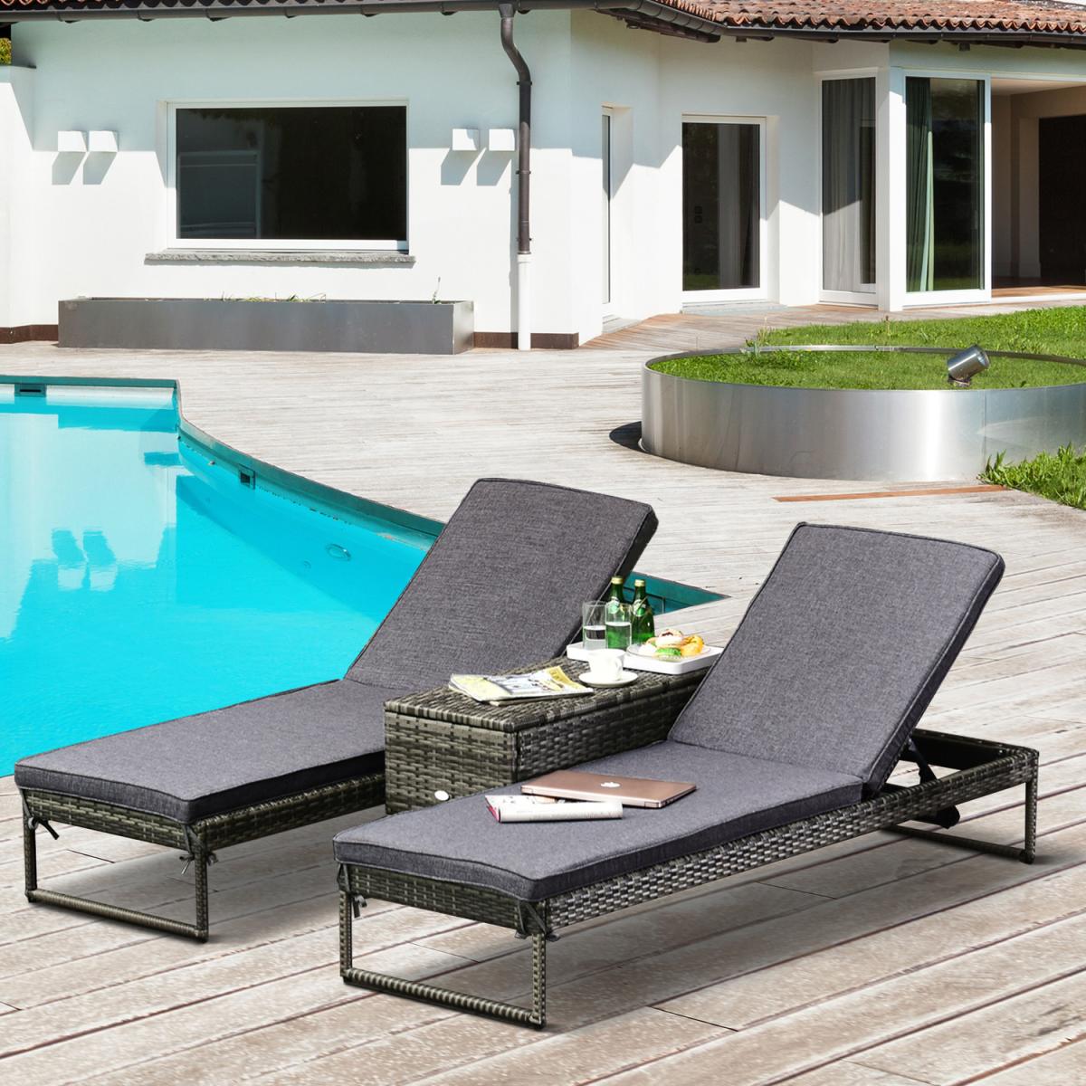 3 Piece Rattan Lounger Table Set - Black and Cream White – image 2
