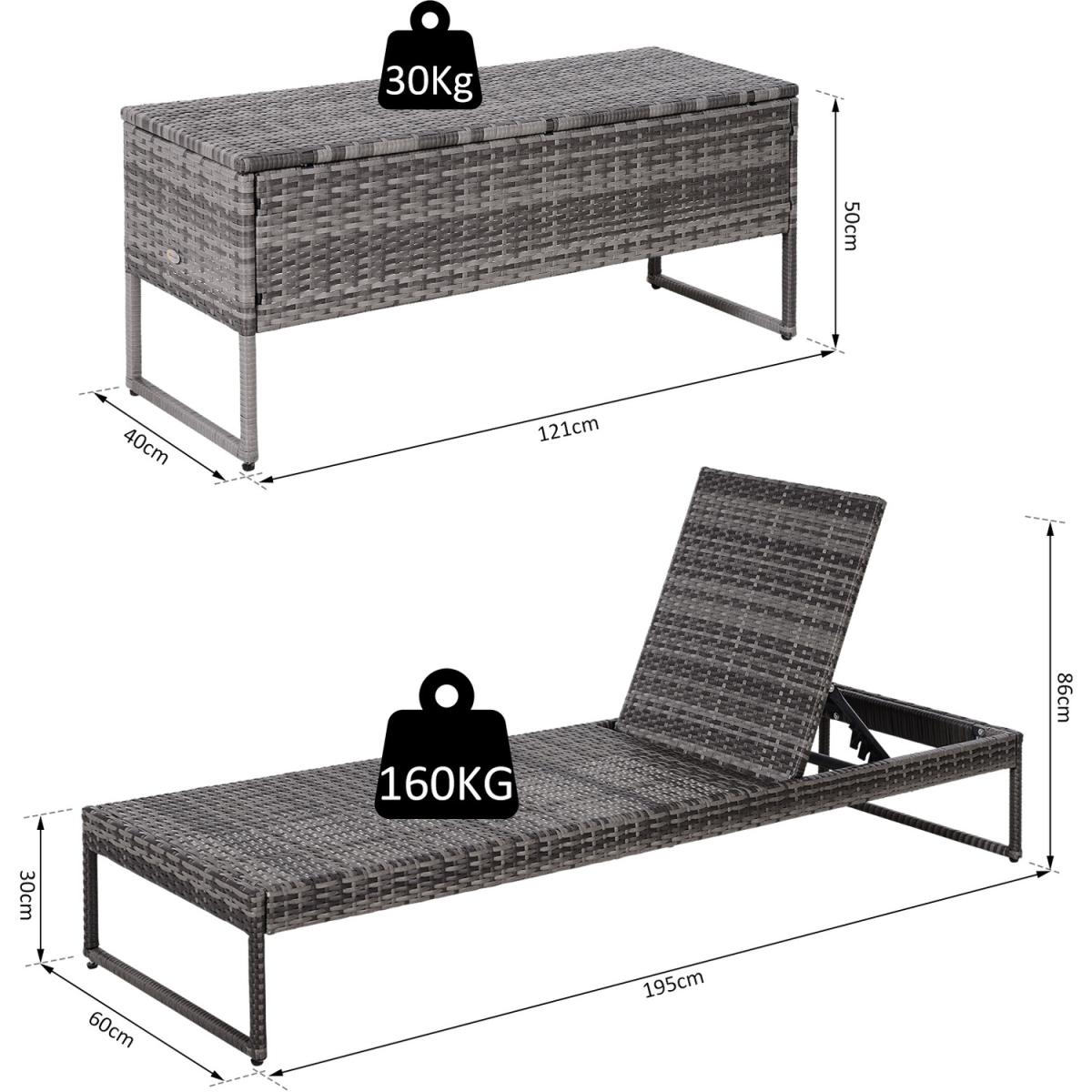 3 Piece Rattan Lounger Table Set - Black and Cream White – image 3