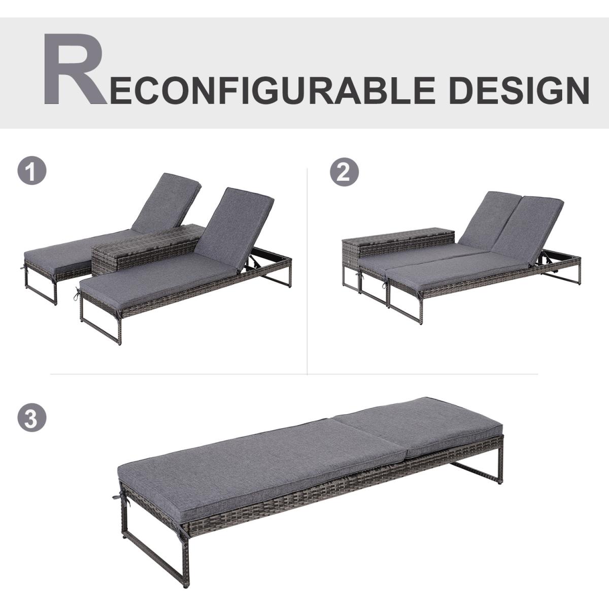 3 Piece Rattan Lounger Table Set - Black and Cream White – image 6