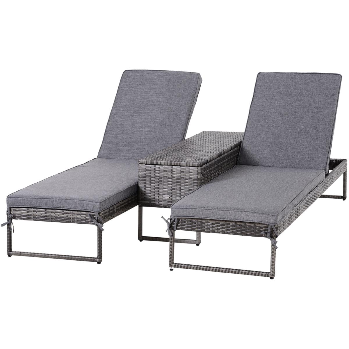 3 Piece Rattan Lounger Table Set - Black and Cream White – image 7