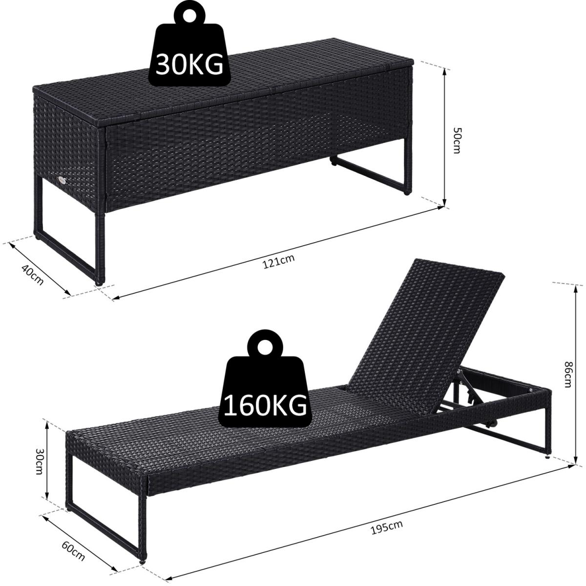 3 Piece Rattan Lounger Table Set - Black and Cream White – image 9