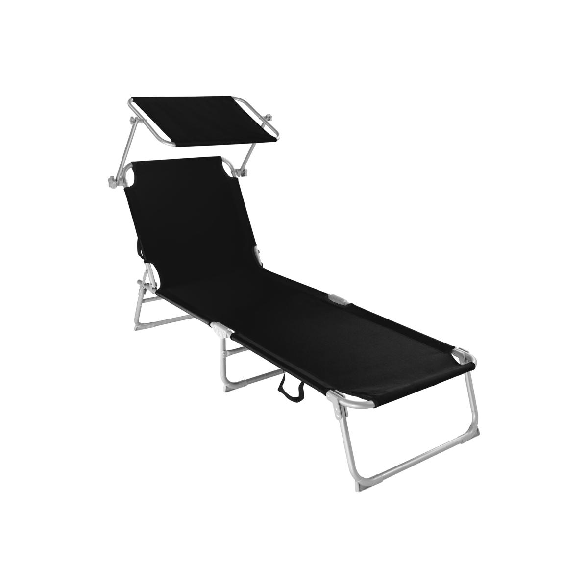 Sun lounger with sun shade - Black – image 1