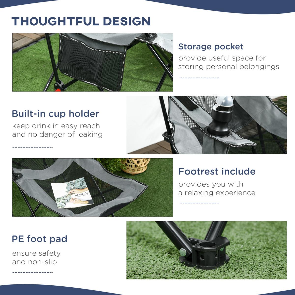 Outdoor Lounge Chair with Adjustable Backrest - Grey – image 4