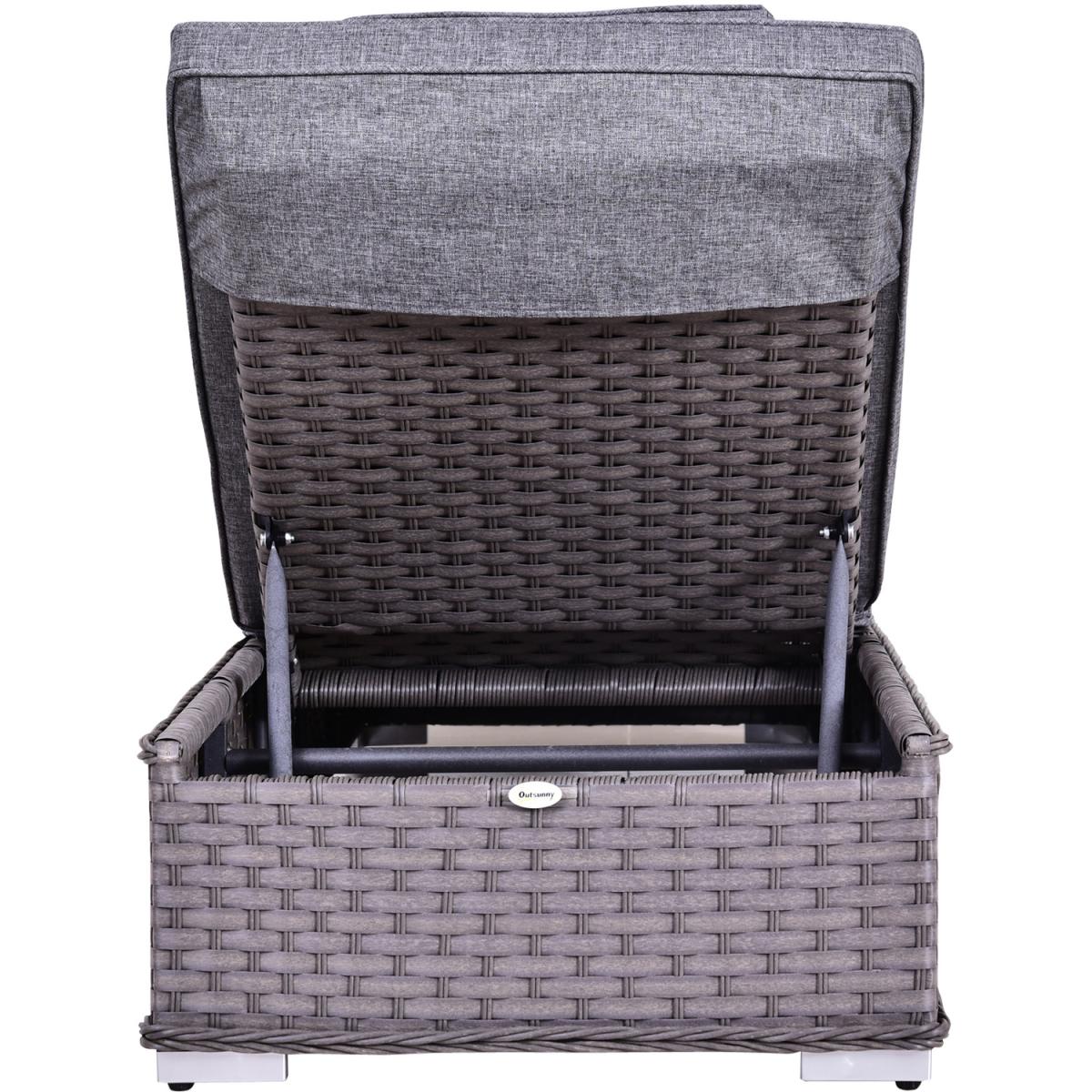 3 Piece Sun Lounger Rattan Furniture Set - Dark Grey – image 11
