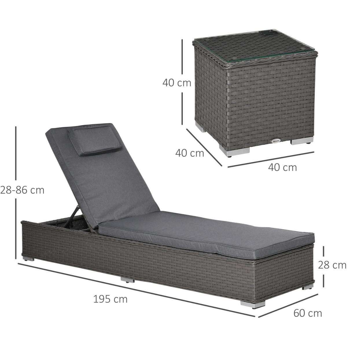 3 Piece Sun Lounger Rattan Furniture Set - Dark Grey – image 12