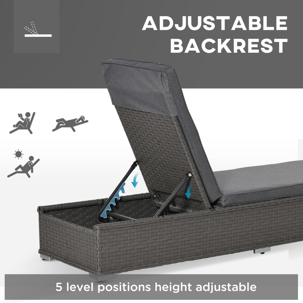 3 Piece Sun Lounger Rattan Furniture Set - Dark Grey – image 15