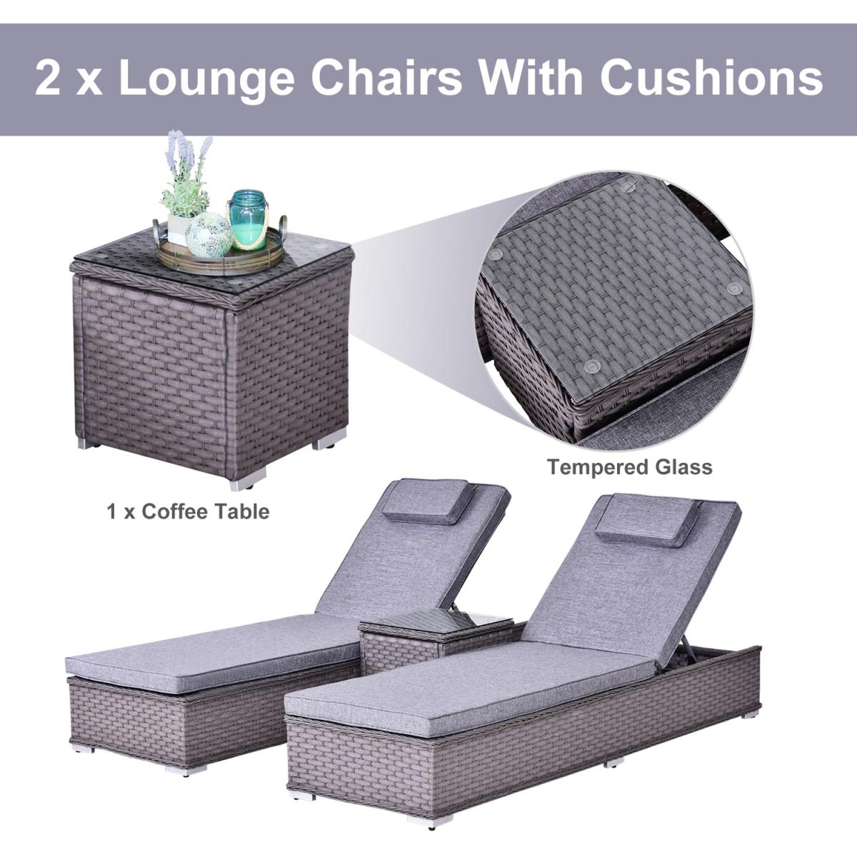 3 Piece Sun Lounger Rattan Furniture Set - Dark Grey – image 4