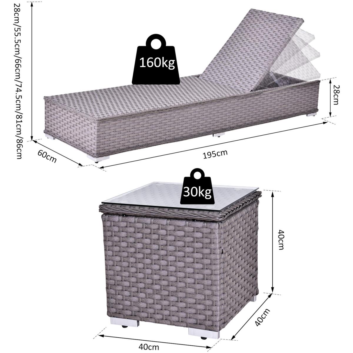 3 Piece Sun Lounger Rattan Furniture Set - Dark Grey – image 6