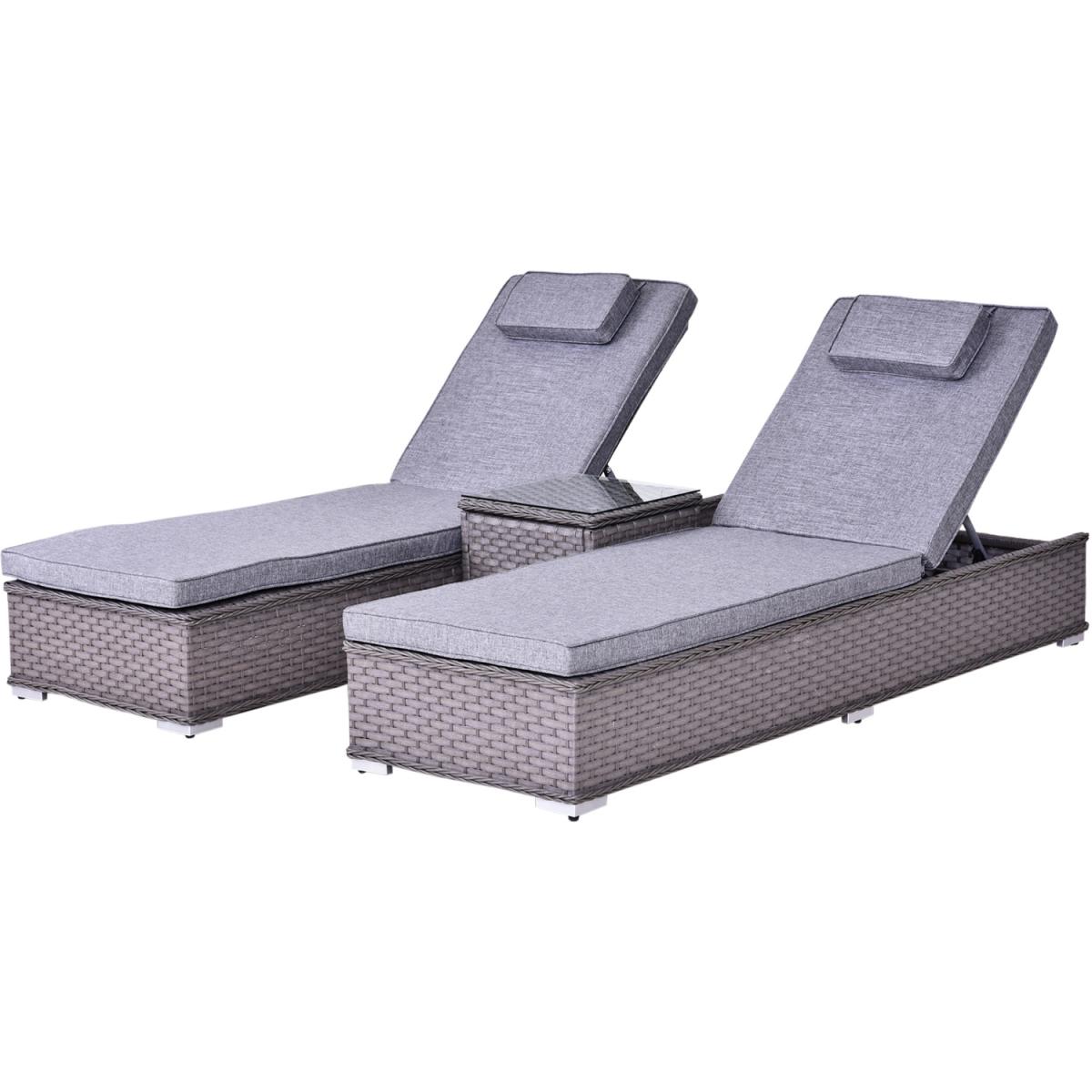 3 Piece Sun Lounger Rattan Furniture Set - Dark Grey – image 7