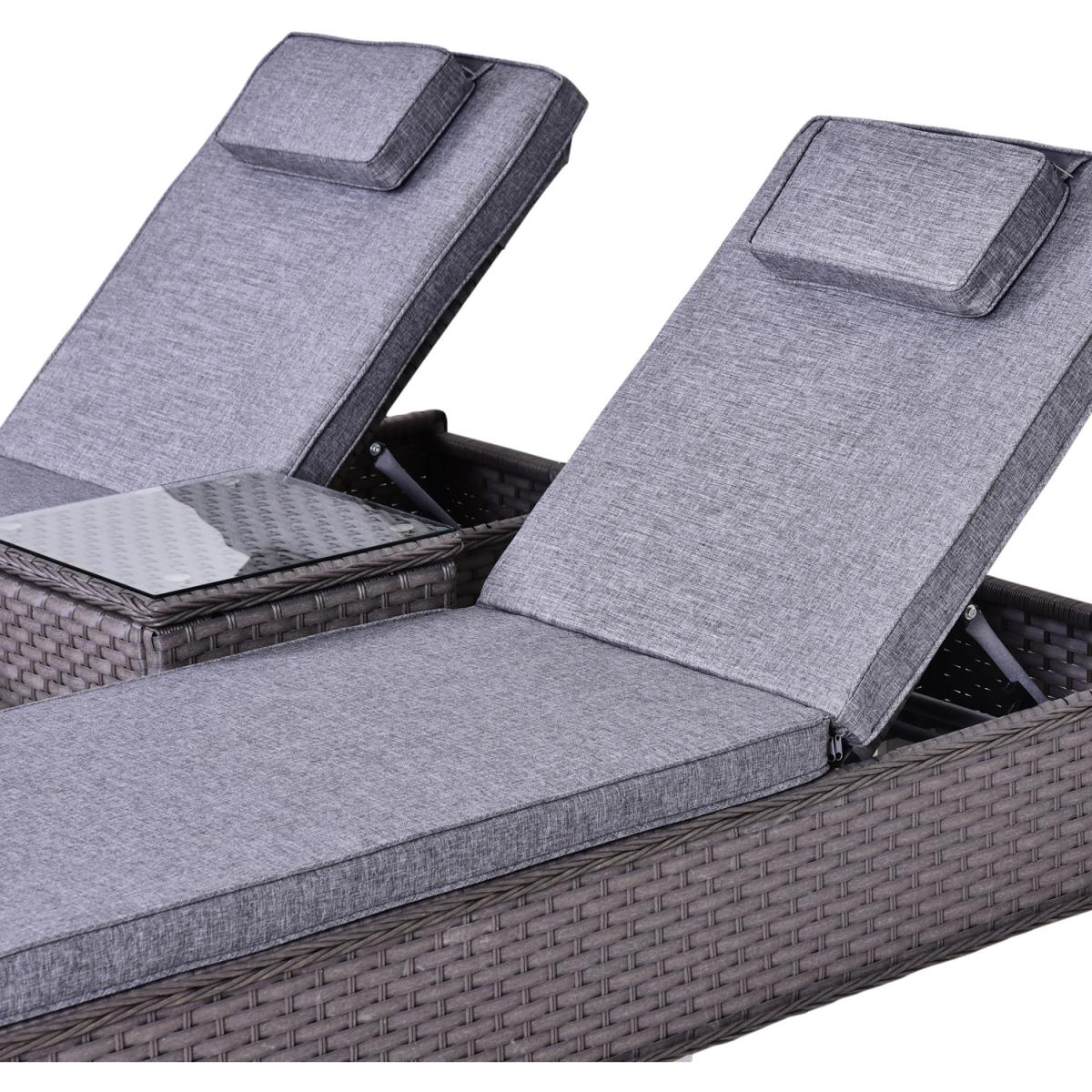 3 Piece Sun Lounger Rattan Furniture Set - Dark Grey – image 8