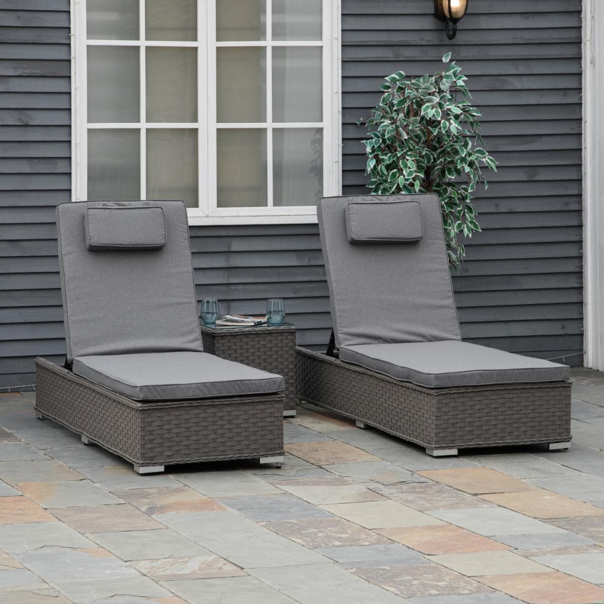 3 Piece Sun Lounger Rattan Furniture Set - Dark Grey – image 1