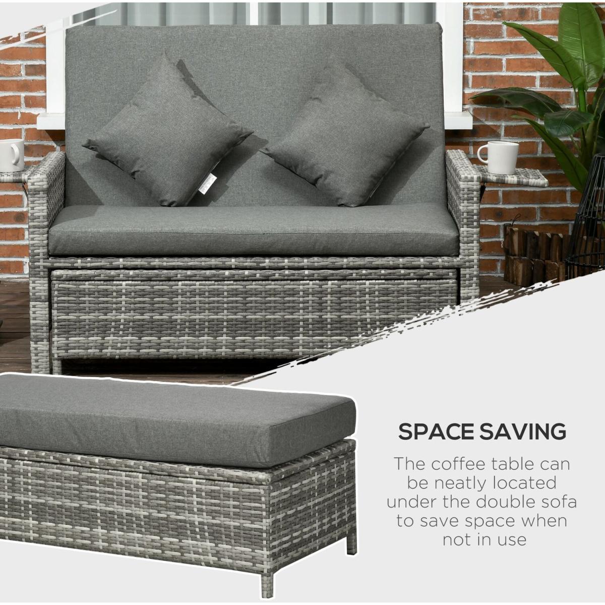 Garden Rattan Furniture Set 2 Seater - Grey – image 5