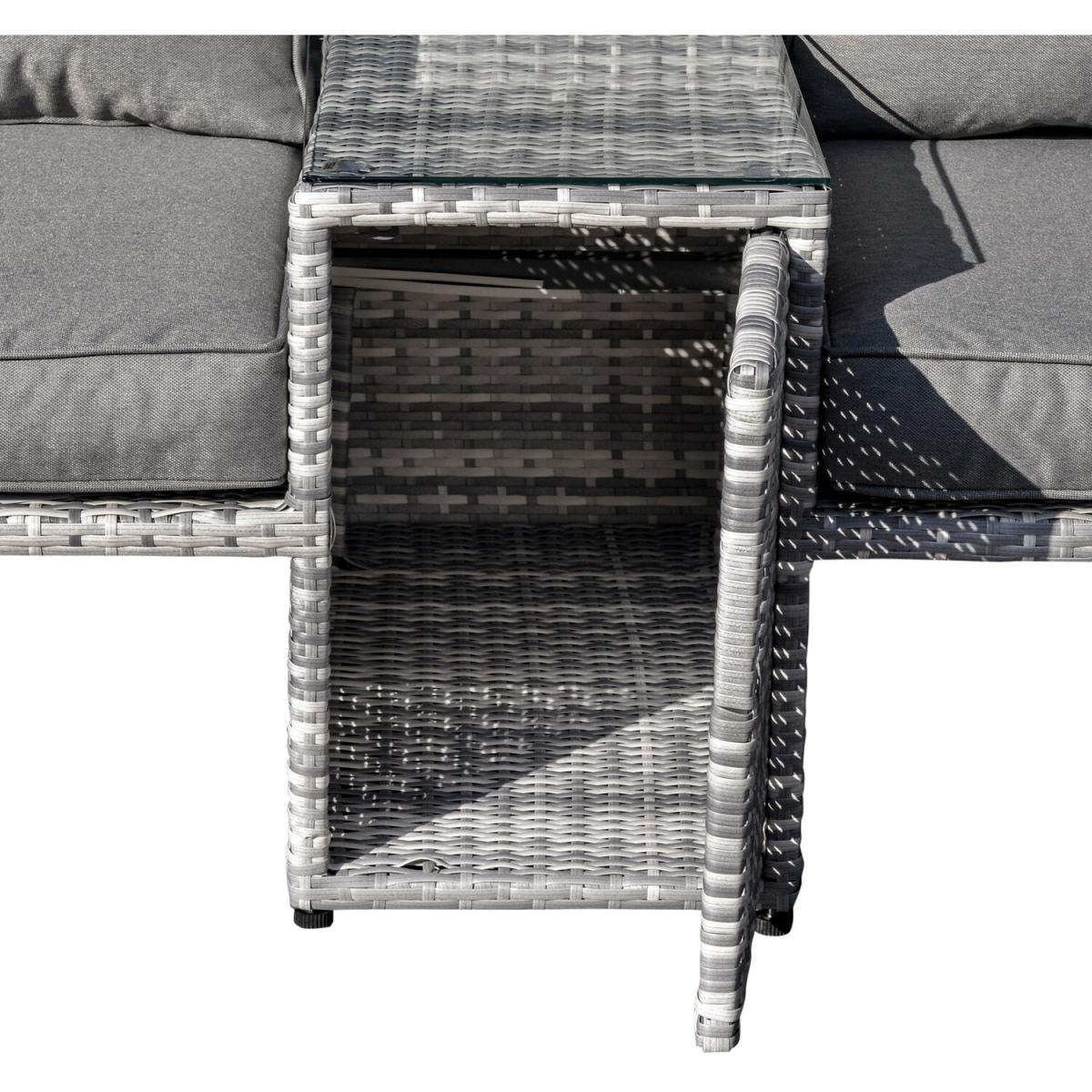 3 Piece Outdoor Rattan Daybed Sofa with Table Set - Grey – image 13