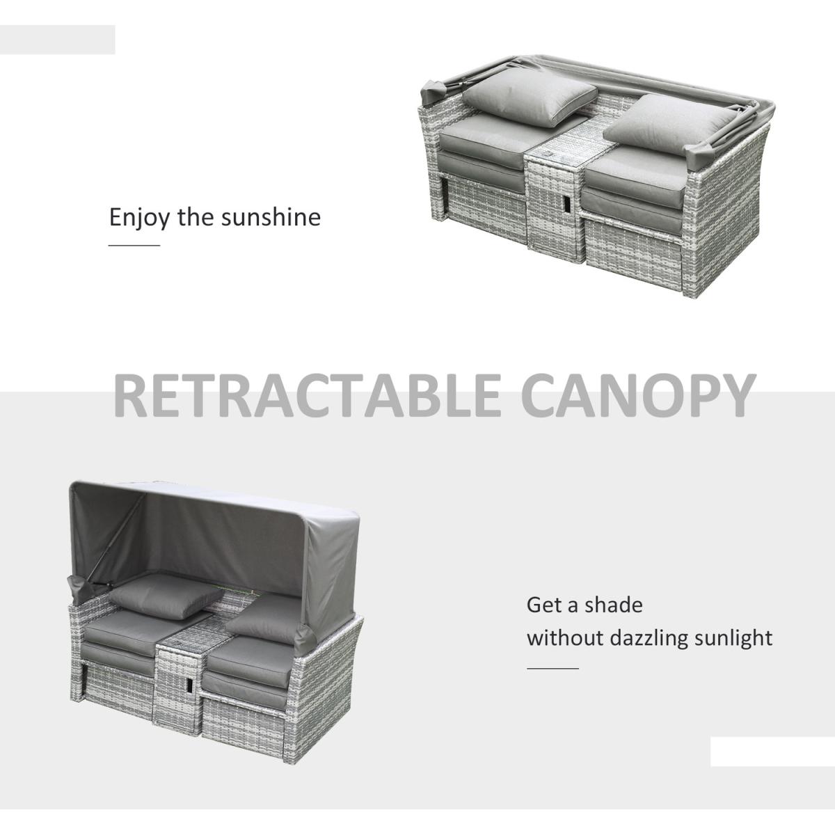 3 Piece Outdoor Rattan Daybed Sofa with Table Set - Grey – image 3