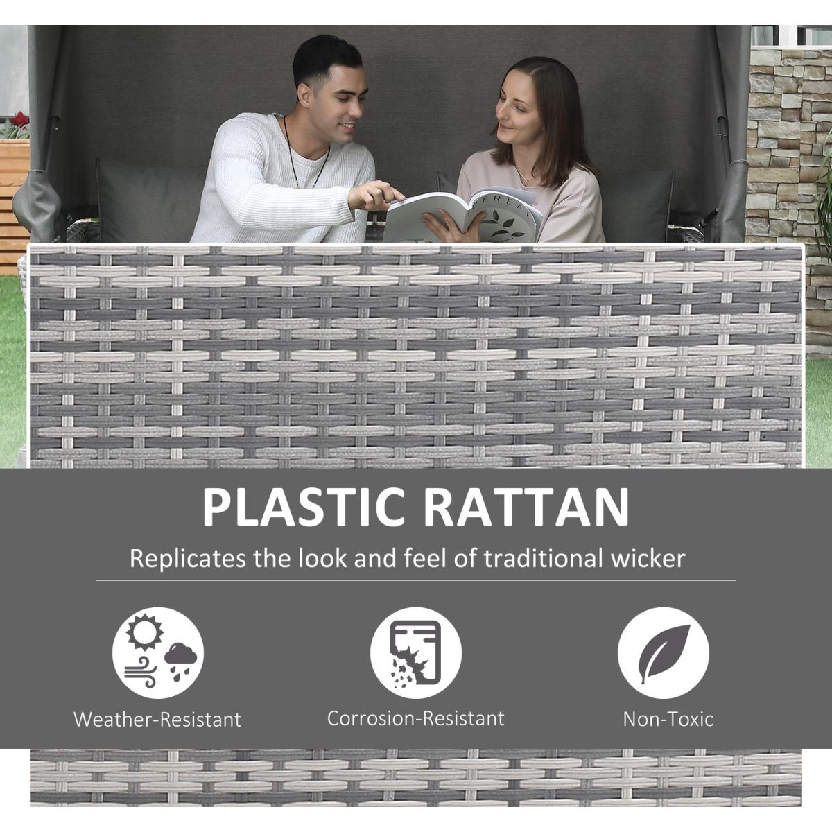 3 Piece Outdoor Rattan Daybed Sofa with Table Set - Grey – image 5