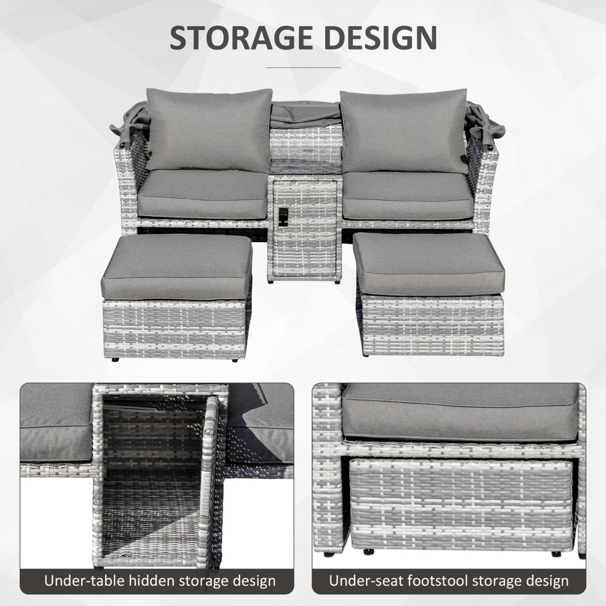 3 Piece Outdoor Rattan Daybed Sofa with Table Set - Grey – image 10