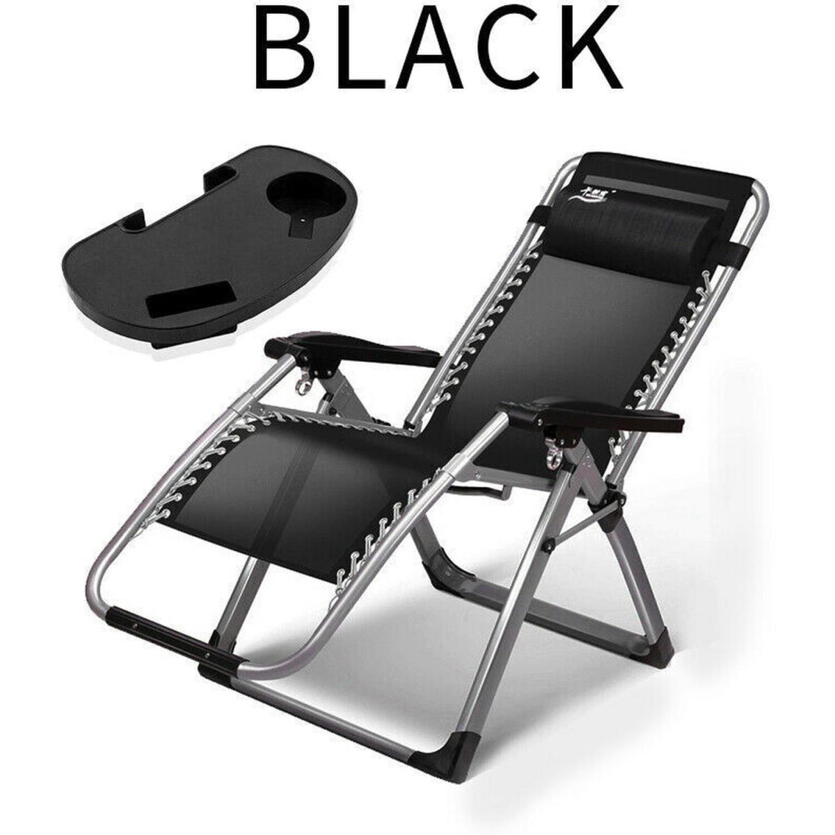 2X Black Zero Gravity Sun Lounger Chair Set Cup Holder - Black – image 5