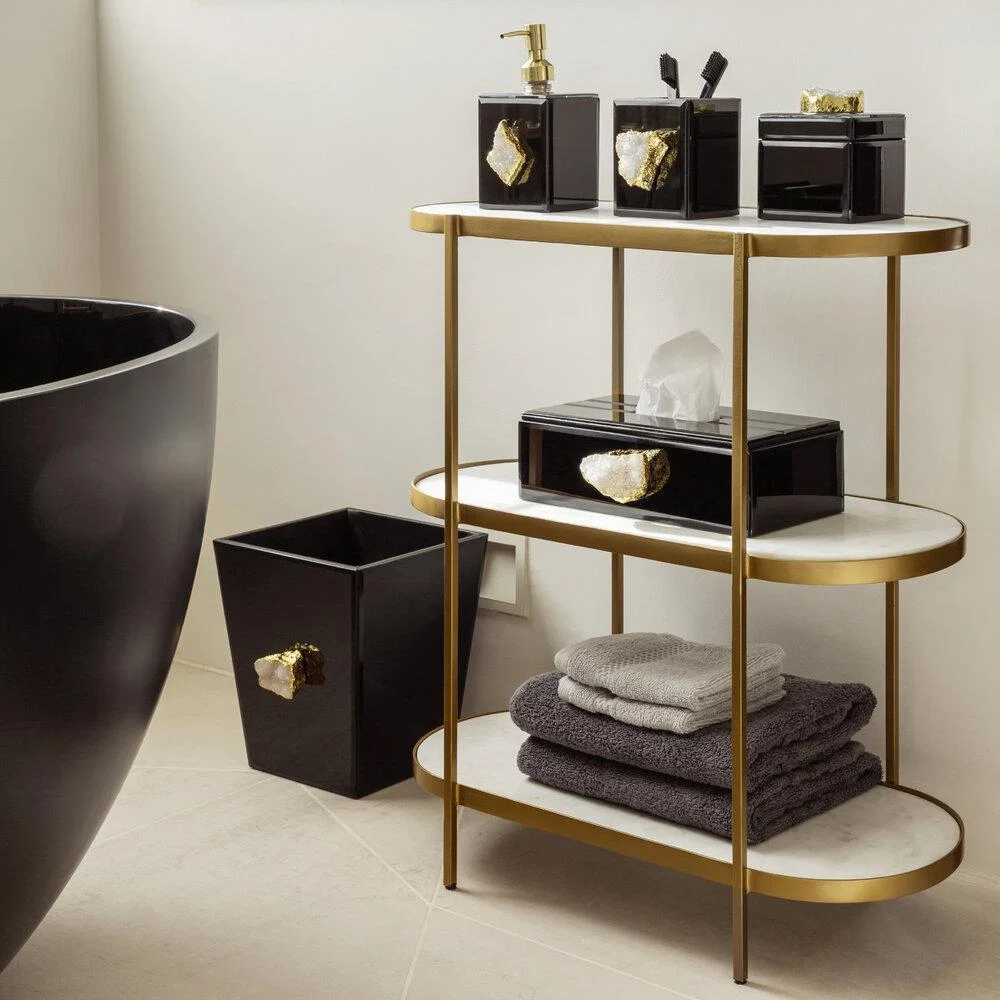 Luxe - Glass and Agate Waste Bin - Black – image 2