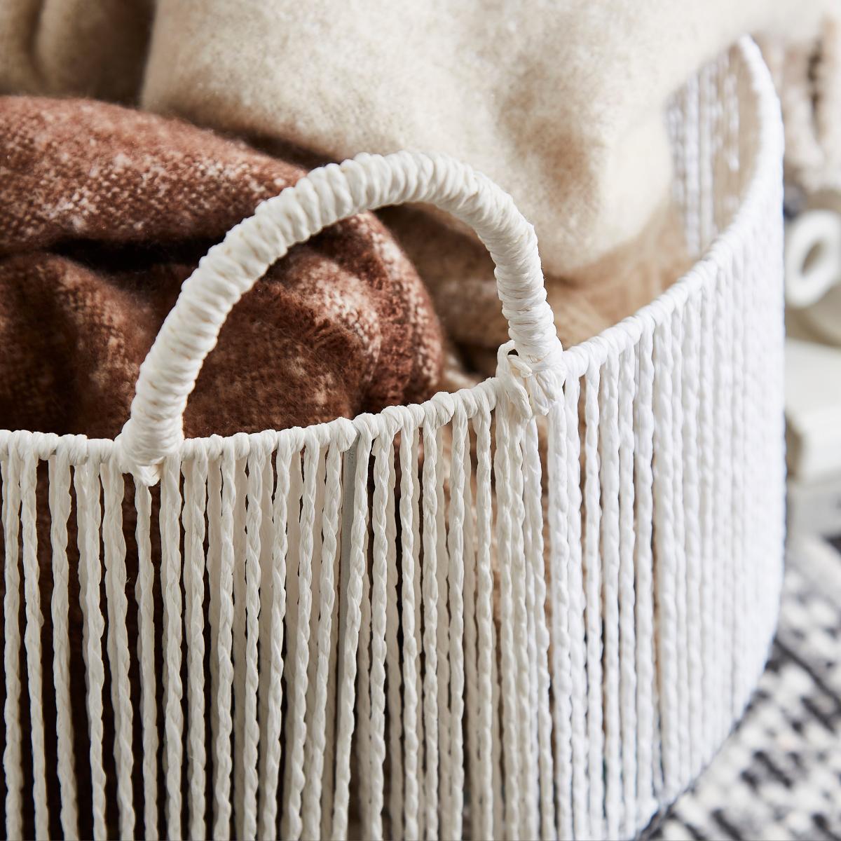 Block Colour Hand Knitted Storage Basket Grey – image 2