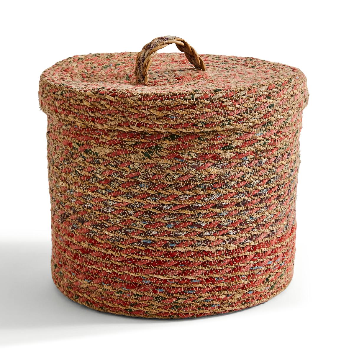 Small Multicoloured Seagrass Basket with Lid Multicoloured – image 3