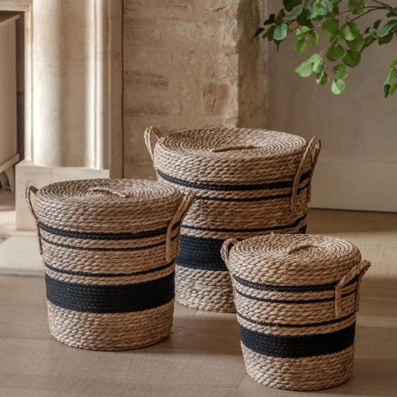 Cedar & Sage Set of 3 Linen Stripe Storage Baskets – image 1