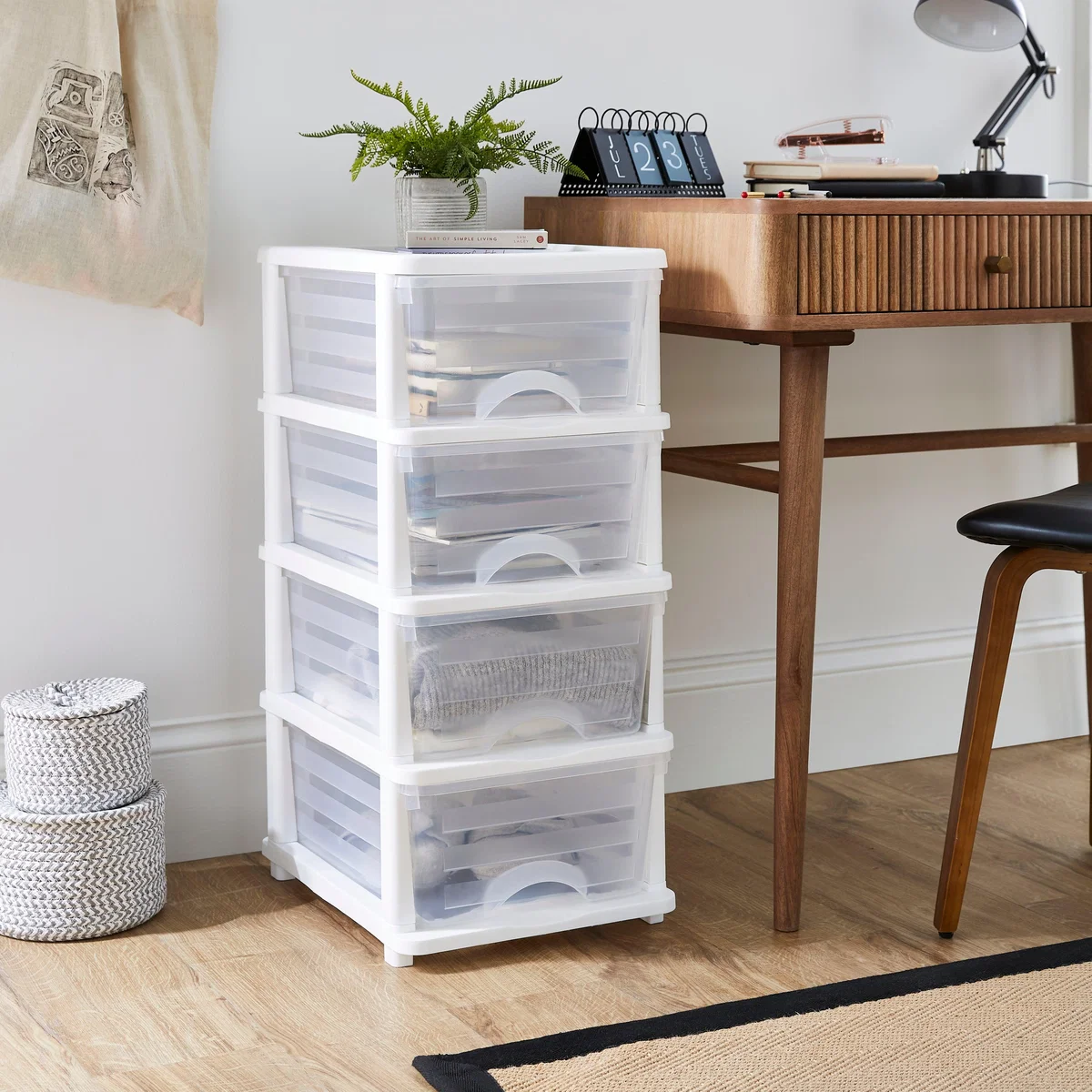 Plastic 4 Drawer Storage Tower Unit White – image 2