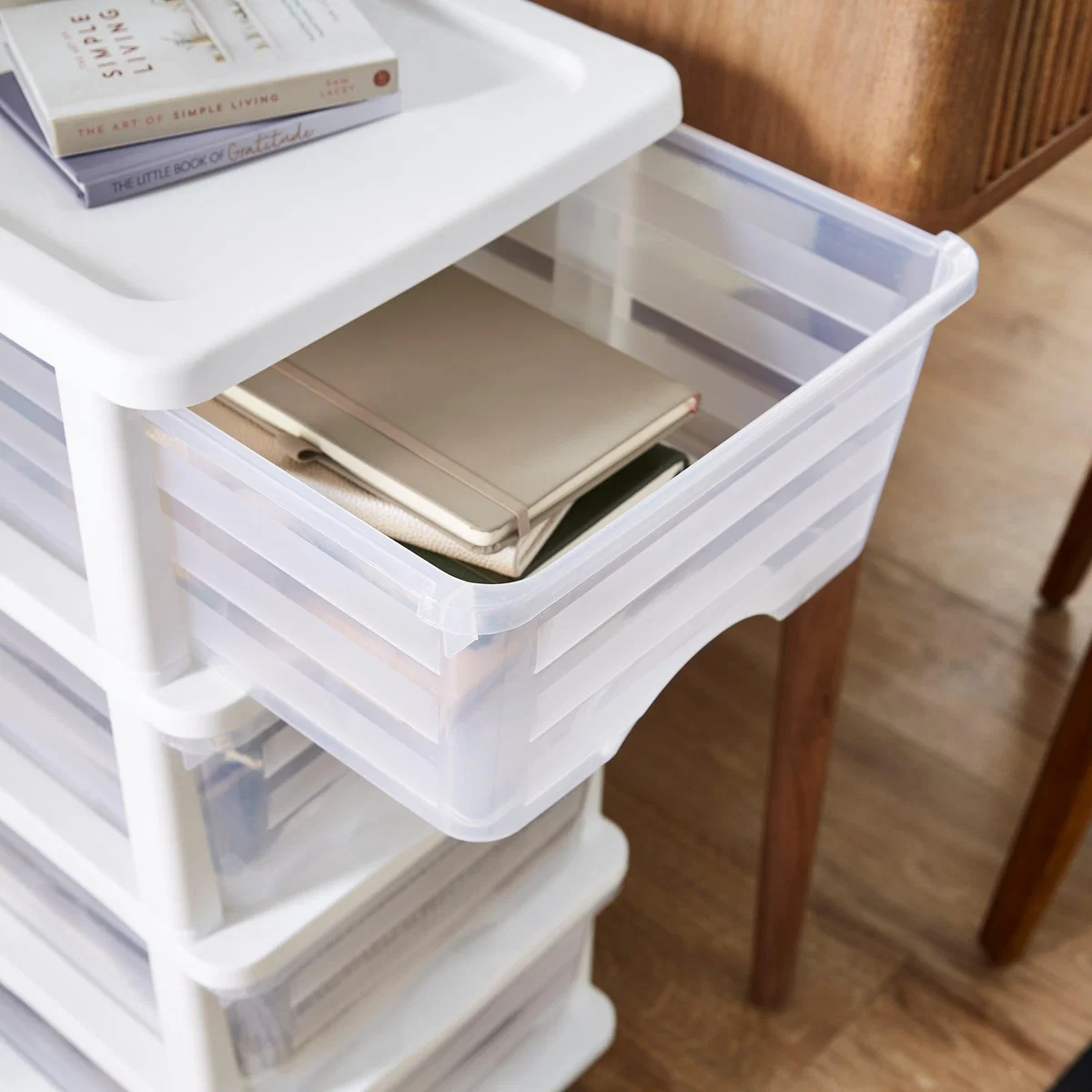 Plastic 4 Drawer Storage Tower Unit White – image 3