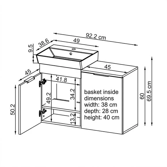 Dubai 2 Door Vanity Unit with Laundry Basket – image 8