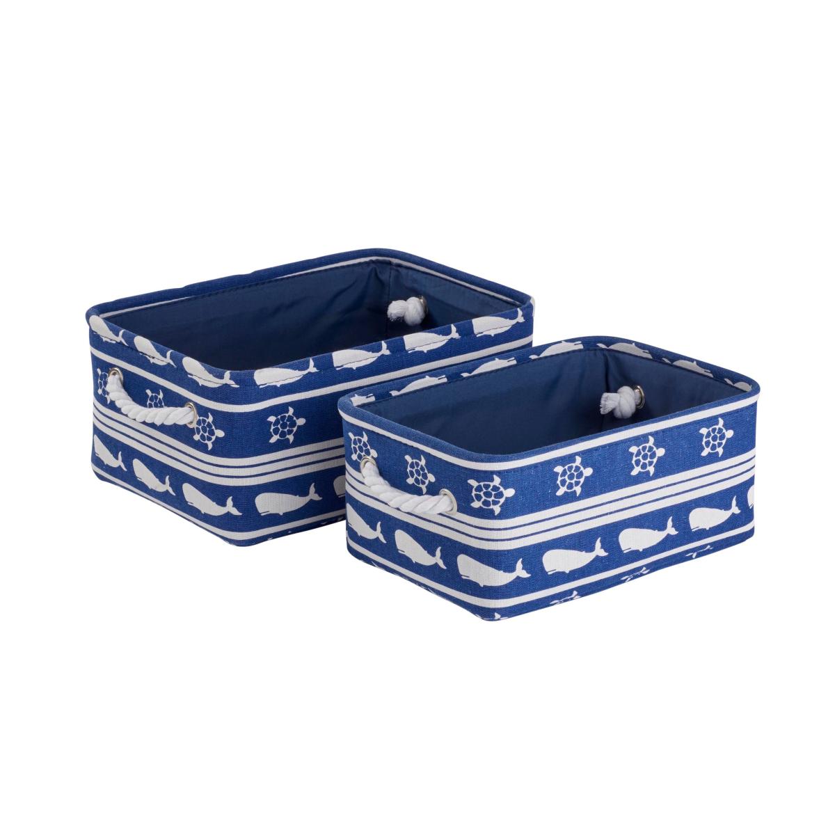 Set of 2 Nautical Soft Storage Baskets Blue – image 2