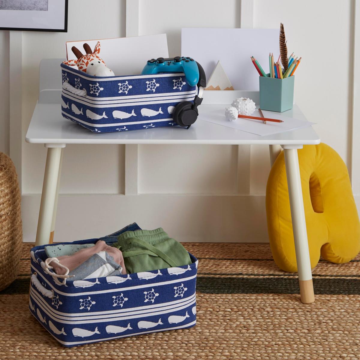 Set of 2 Nautical Soft Storage Baskets Blue – image 1