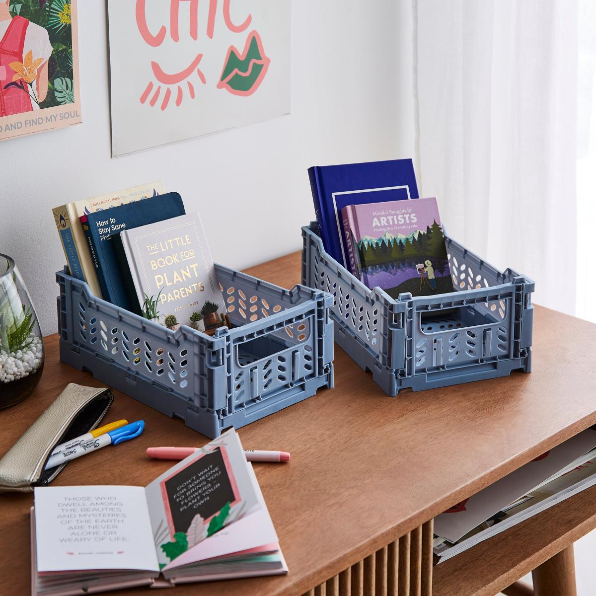 Pack of 2 Foldable Crates Ashley Blue – image 2