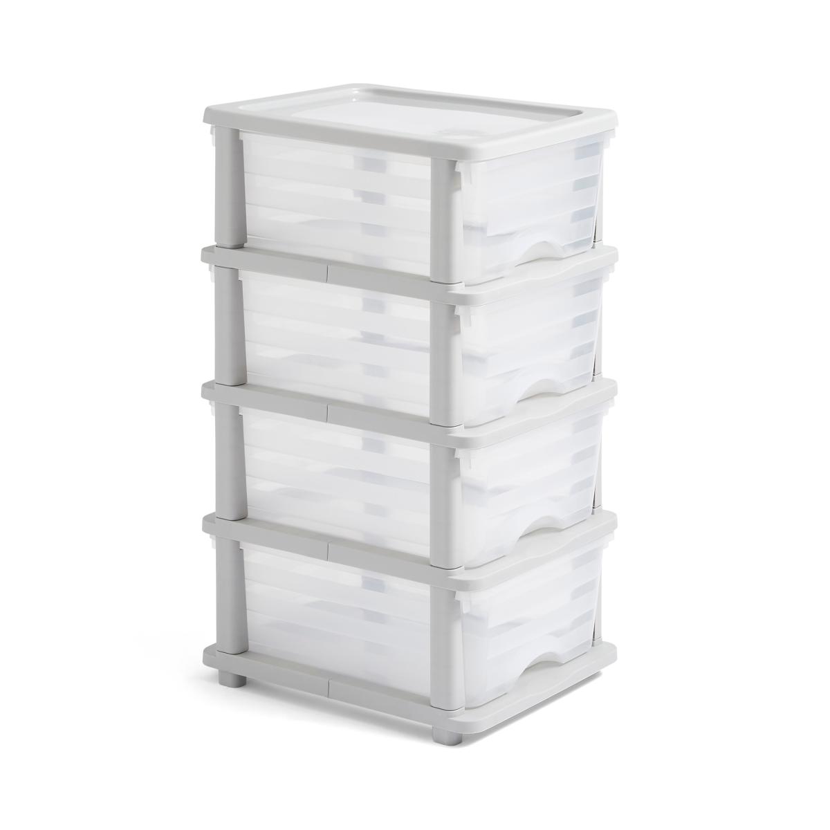 Plastic 4 Drawer Storage Tower Unit Grey – image 3