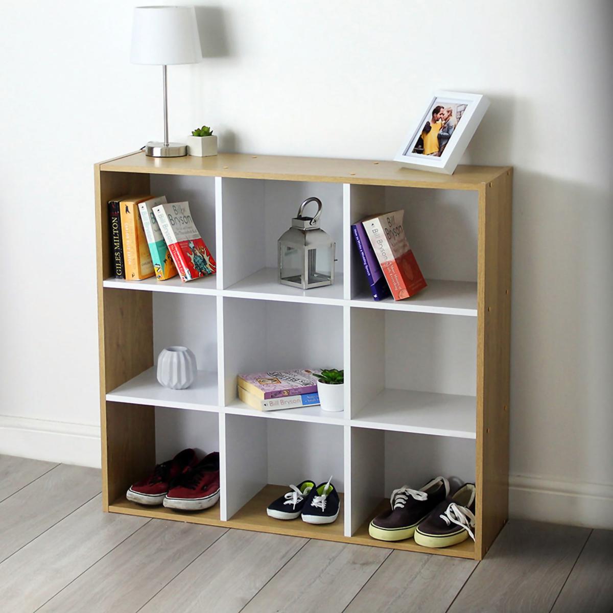 Rome Modular 9 Cube White and Oak Finish Cube Shelving Unit Brown and White – image 3