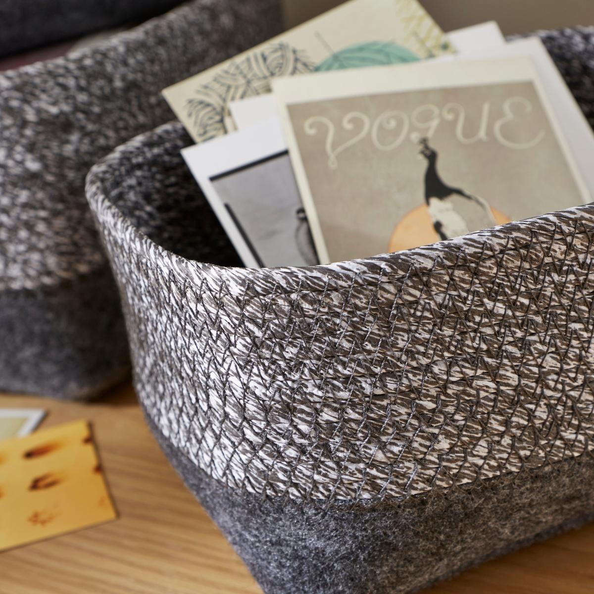 Set of 3 Felt Fabric Storage Boxes Dark Grey – image 2